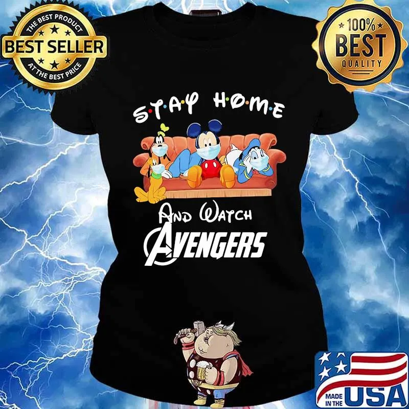 Mickey mouse and friends mask stay home and watch avengers s Ladies tee