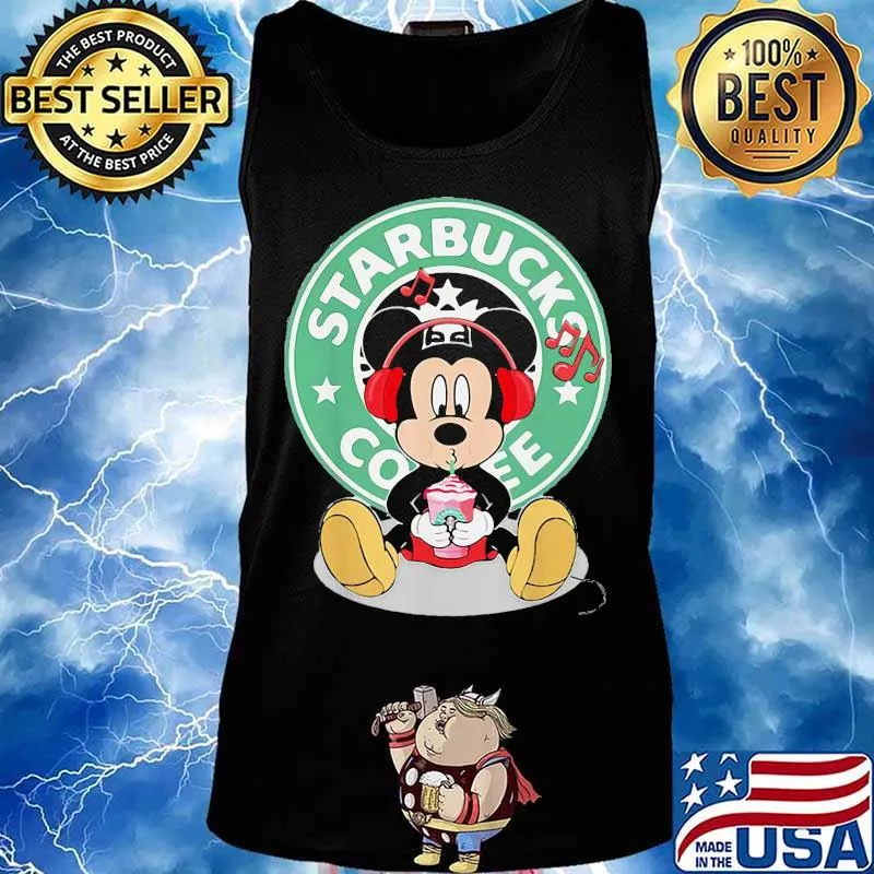 Mickey mouse drinking starbucks coffee logo s Tank top