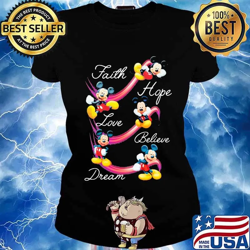 Mickey mouse faith hope love believe dream s Ladies tee