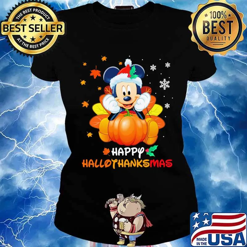 Mickey mouse happy hallothanksmas halloween thanksgiving christmas s Ladies tee