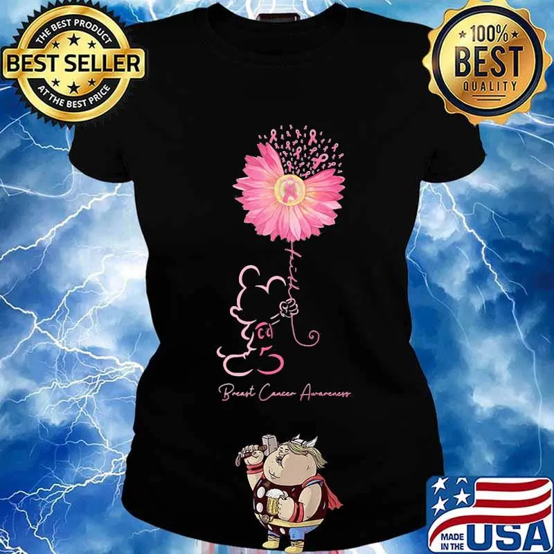 Mickey mouse holding sunflower breast cancer awareness s Ladies tee