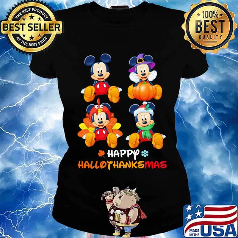 Mickey mouse witch happy hallothanksmas halloween thanksgiving christmas s Ladies tee