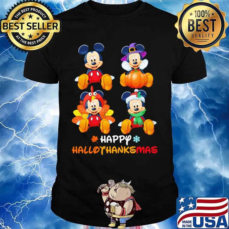 Mickey mouse witch happy hallothanksmas halloween thanksgiving christmas shirt