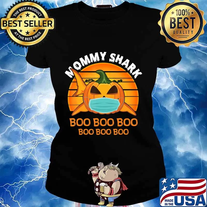Mommy Shark Boo Boo Shirt Pumpkin Halloween Mother Gift T-Shirt Ladies tee