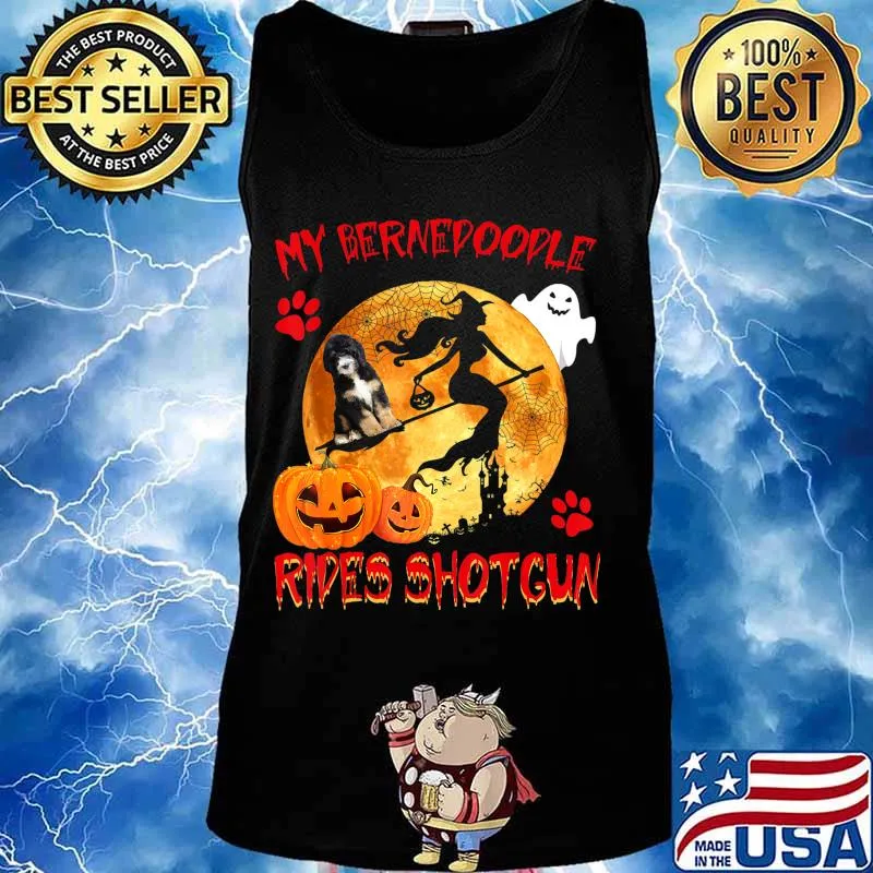 My Bernedoodle Rides Shotgun Funny Witch Halloween Gifts T-Shirt Tank top