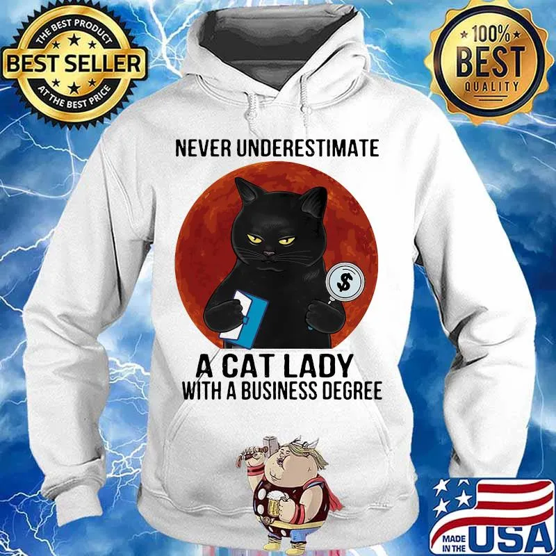 Never underestimate a cat lady with business degree black cat moon blood halloween s Hoodie