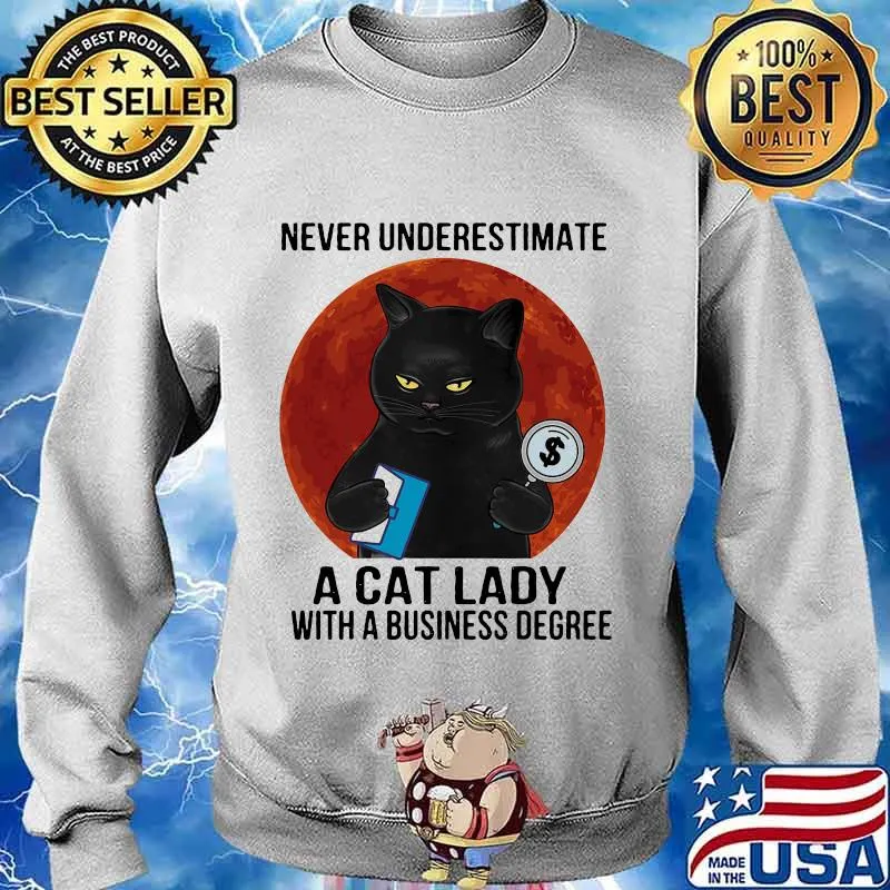 Never underestimate a cat lady with business degree black cat moon blood halloween s Sweater