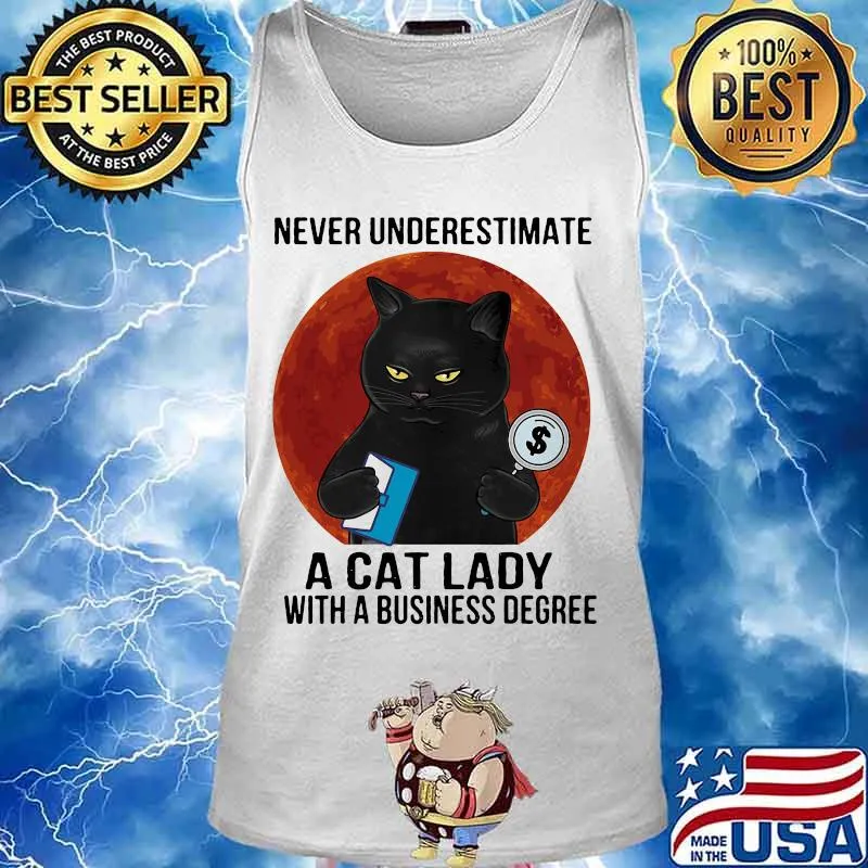 Never underestimate a cat lady with business degree black cat moon blood halloween s Tank top