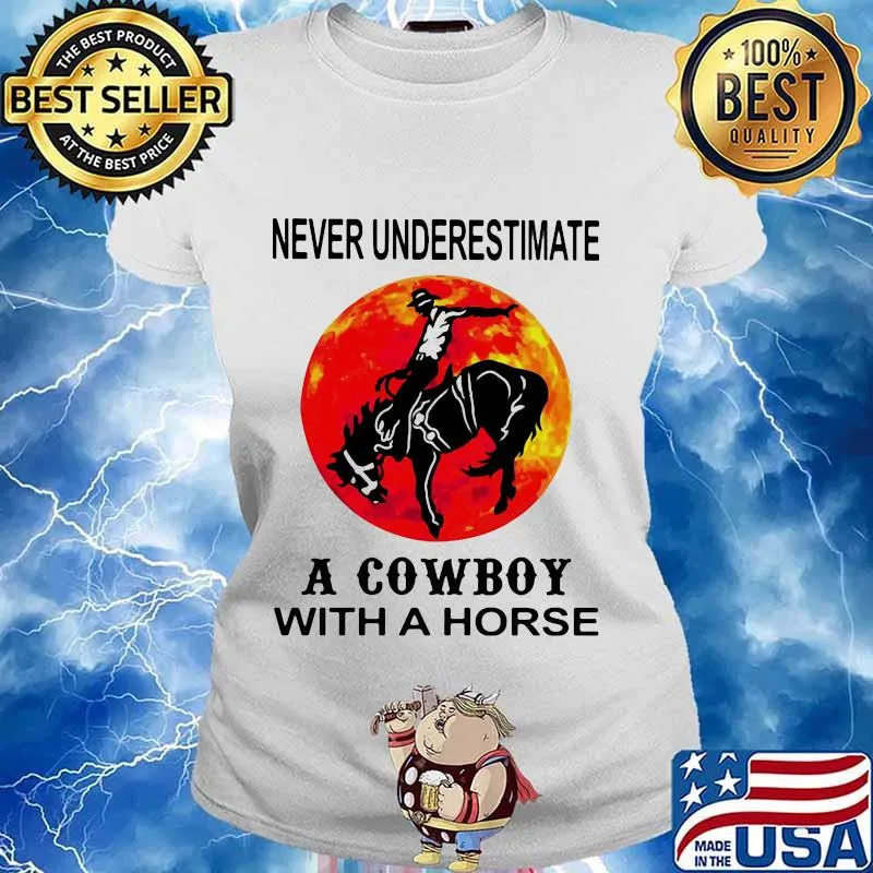 Never underestimate a cowboy with a horse moon blood halloween s Ladies tee