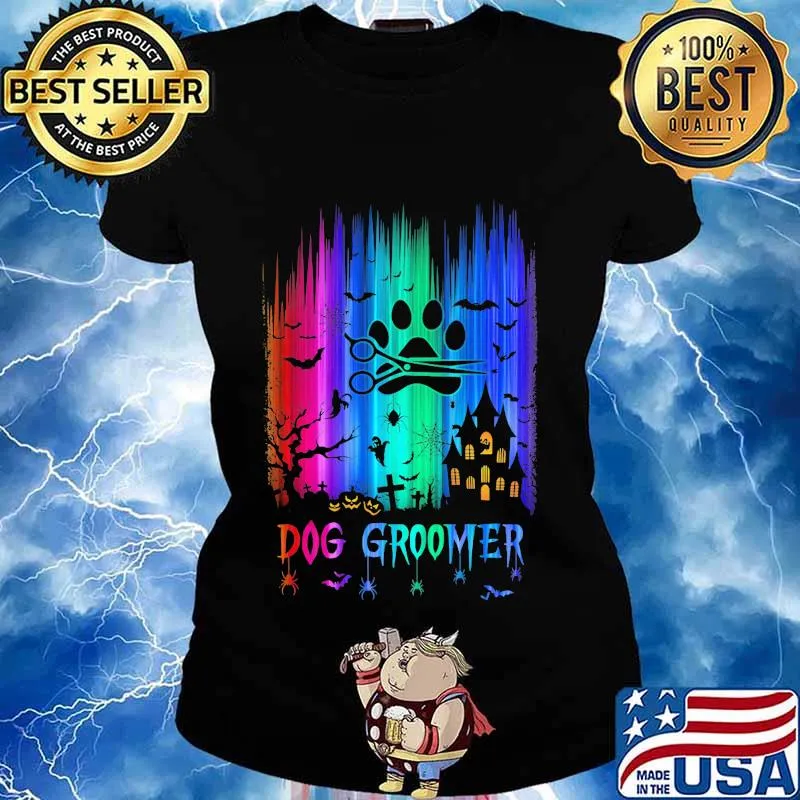 Official dog groomer colors bats pumpkin halloween s Ladies tee