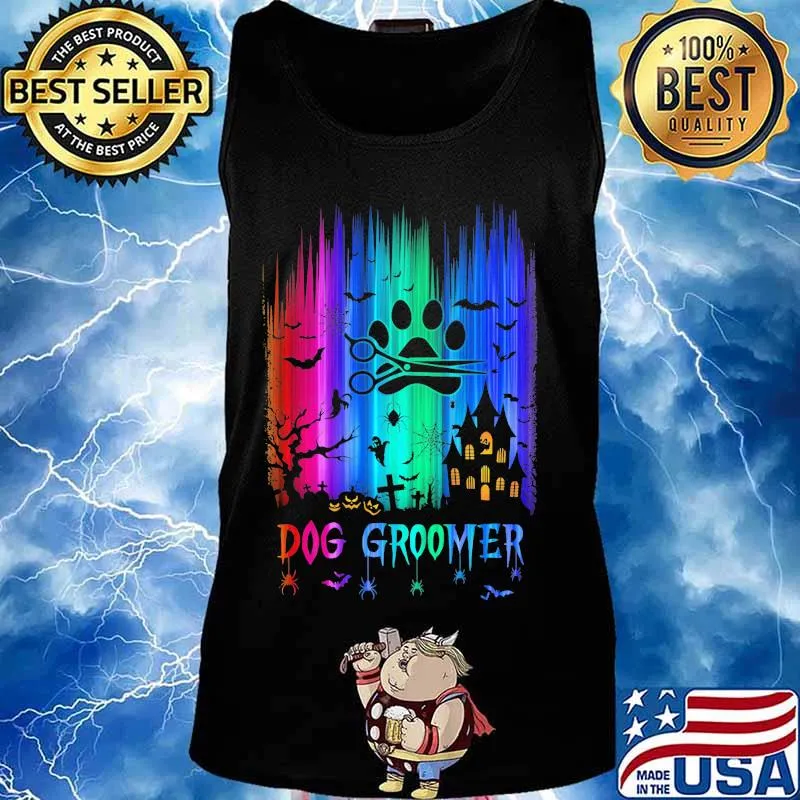 Official dog groomer colors bats pumpkin halloween s Tank top