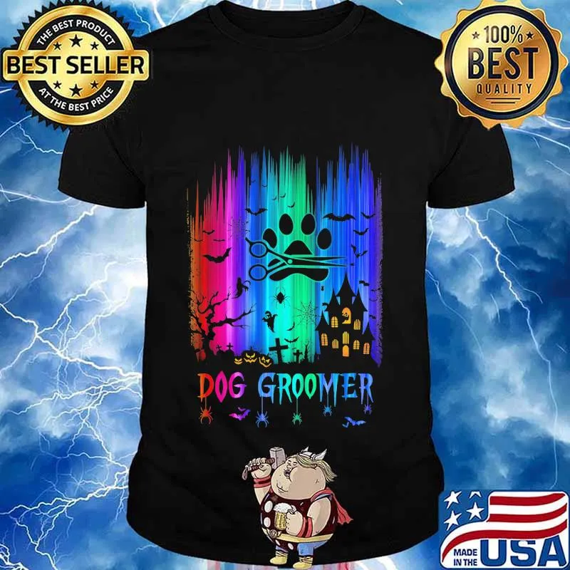 Official dog groomer colors bats pumpkin halloween shirt