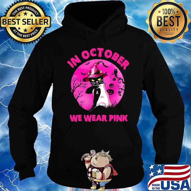 Official In October We Wear Pink Cat Moonlight Halloween Shirt Hoodie