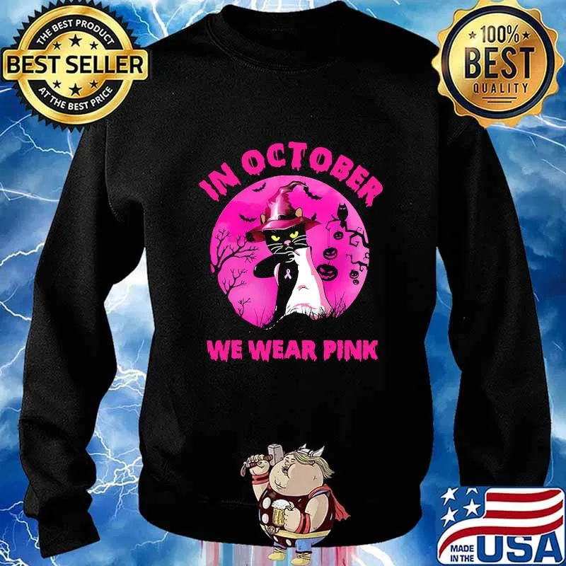Official In October We Wear Pink Cat Moonlight Halloween Shirt Sweater