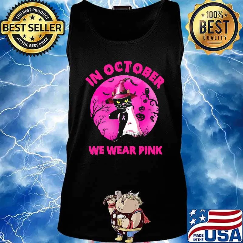 Official In October We Wear Pink Cat Moonlight Halloween Shirt Tank top