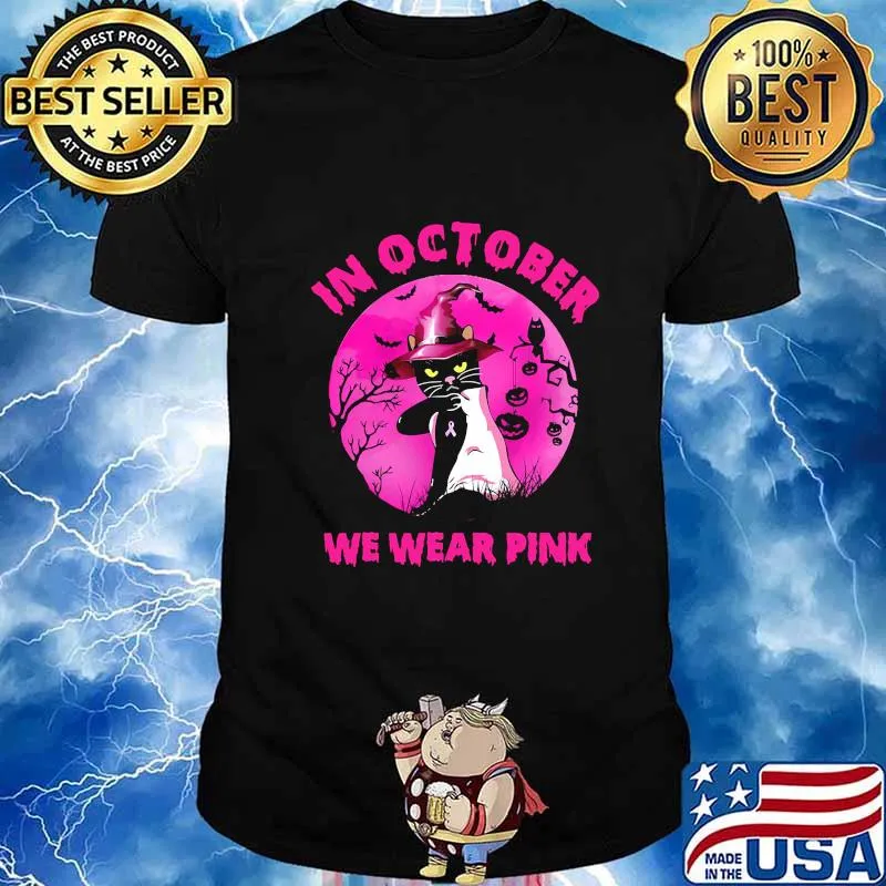 Official In October We Wear Pink Cat Moonlight Halloween Shirt