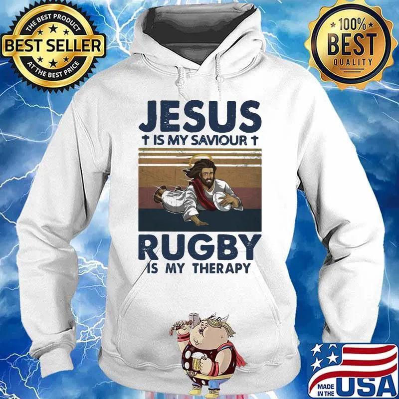 Official Jesus is my saviour rugby is my therapy vintage retro s Hoodie