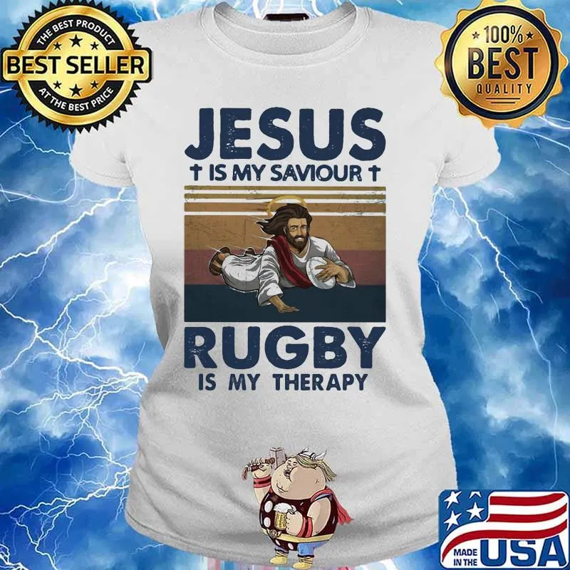 Official Jesus is my saviour rugby is my therapy vintage retro s Ladies tee