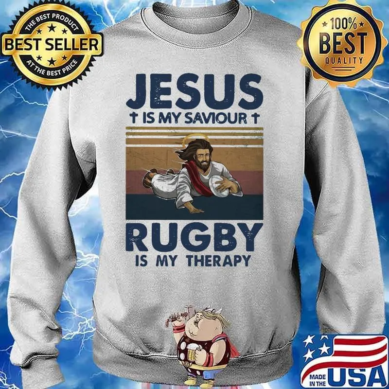 Official Jesus is my saviour rugby is my therapy vintage retro s Sweater