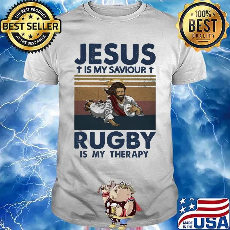 Official Jesus is my saviour rugby is my therapy vintage retro shirt