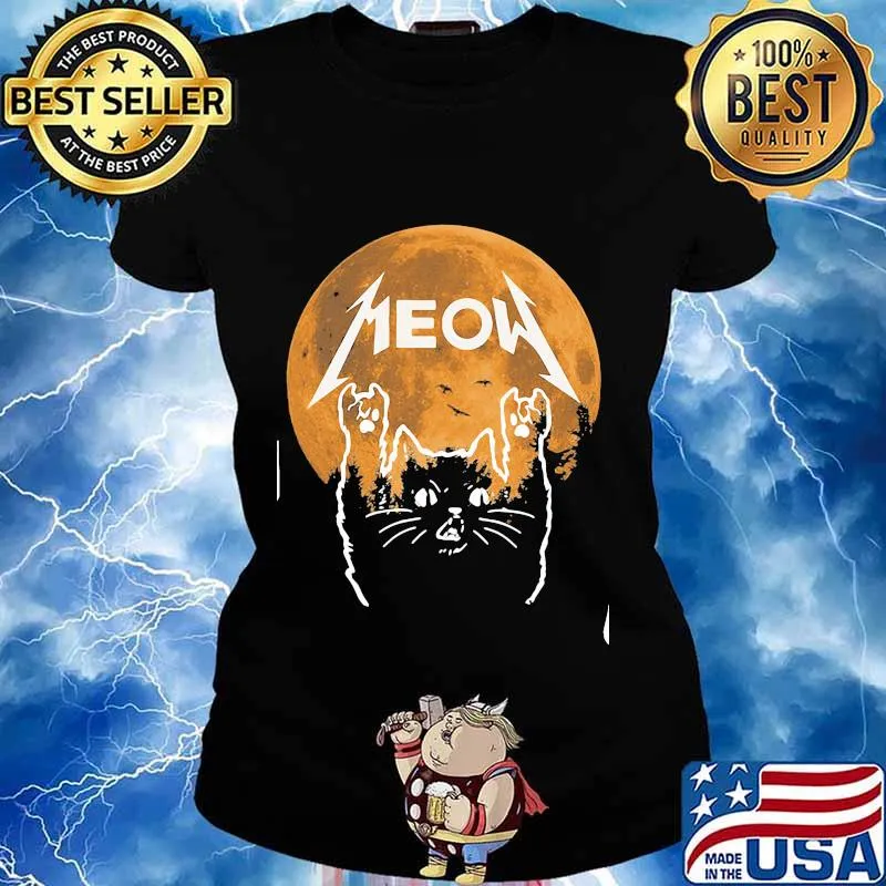 Official meow moon cat halloween s Ladies tee