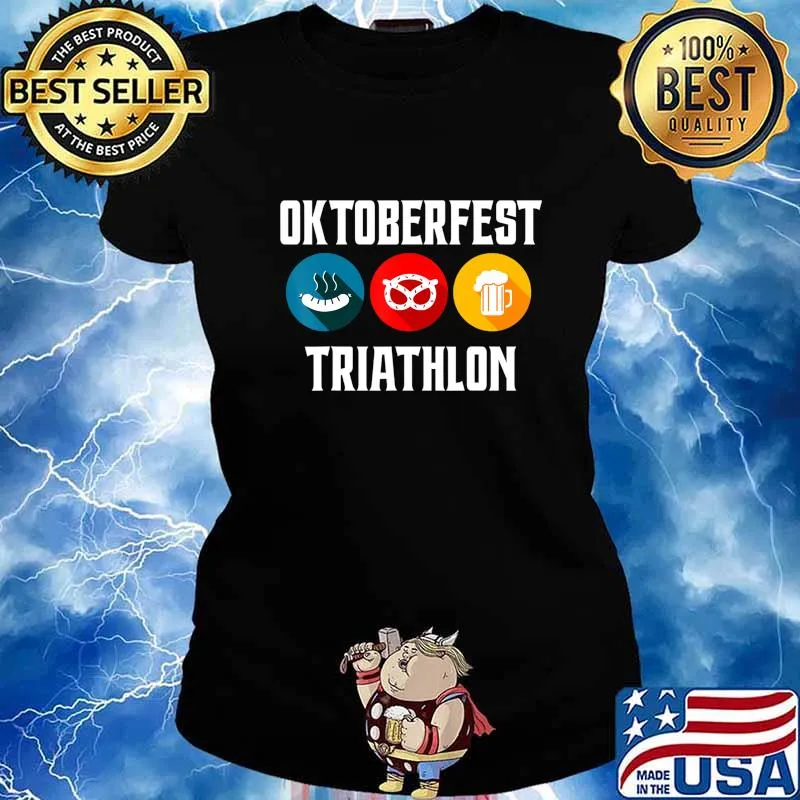 Oktoberfest Triathlon Funny Bavarian Beer Pretzels and Brat T-Shirt Ladies tee