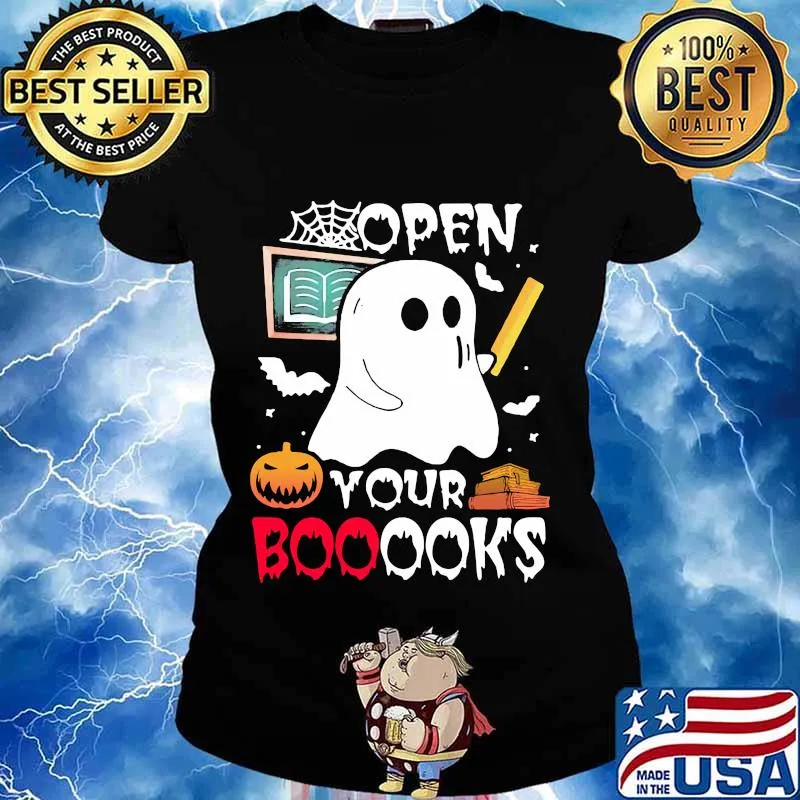 Open your booooks teacher ghost pumpkin halloween s Ladies tee