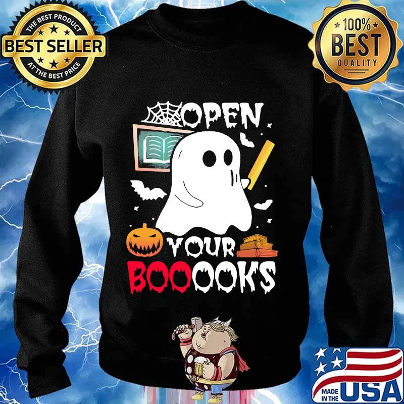 Open your booooks teacher ghost pumpkin halloween s Sweater
