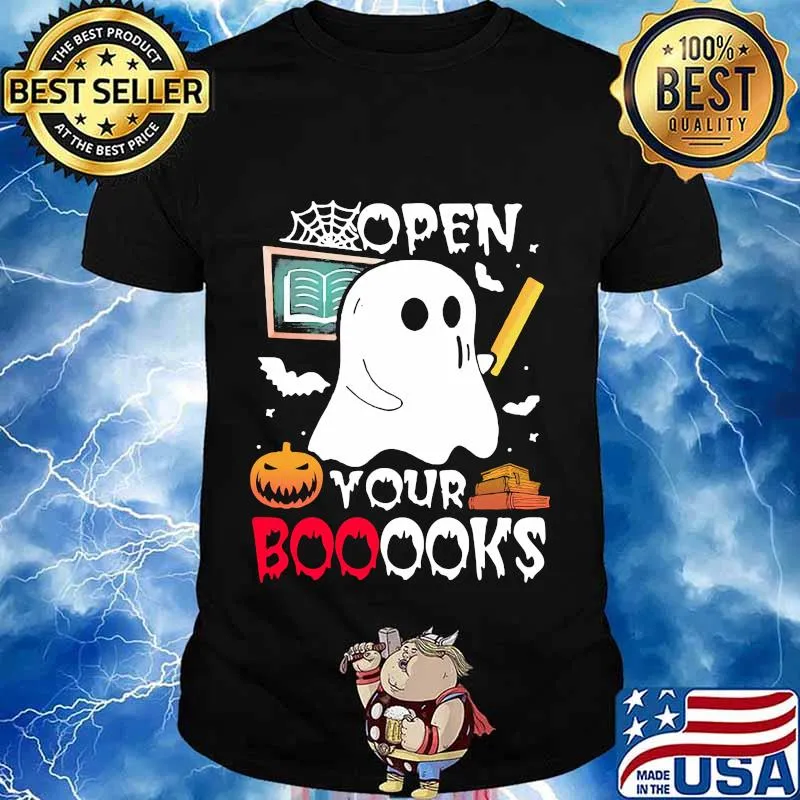 Open your booooks teacher ghost pumpkin halloween shirt
