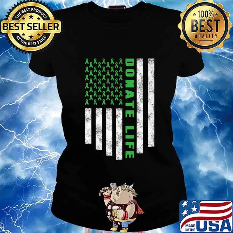 Organ Transplant Awareness USA Flag Donate Life Green Ribbon Premium T-Shirt Ladies tee