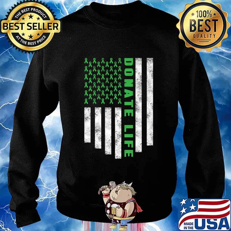 Organ Transplant Awareness USA Flag Donate Life Green Ribbon Premium T-Shirt Sweater