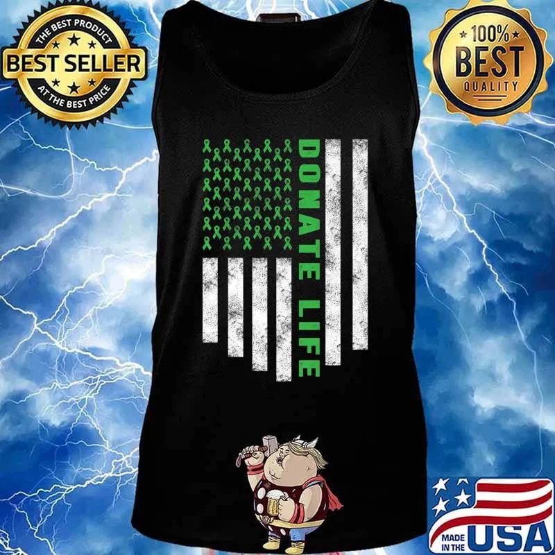 Organ Transplant Awareness USA Flag Donate Life Green Ribbon Premium T-Shirt Tank top