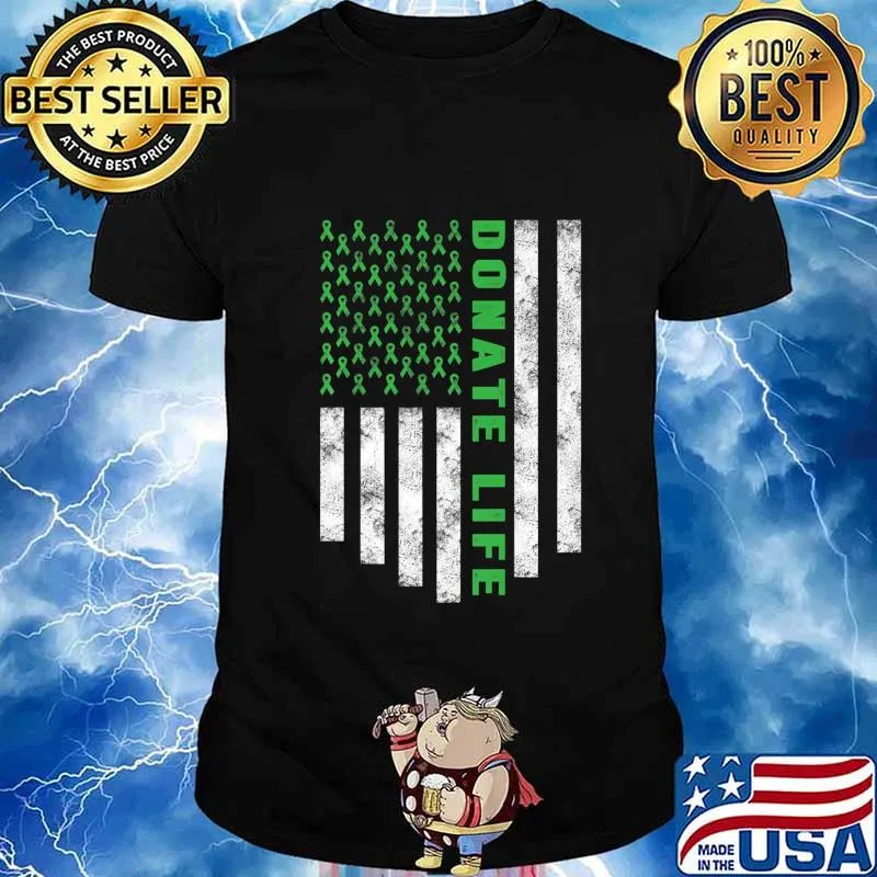 Organ Transplant Awareness USA Flag Donate Life Green Ribbon Premium T-Shirt