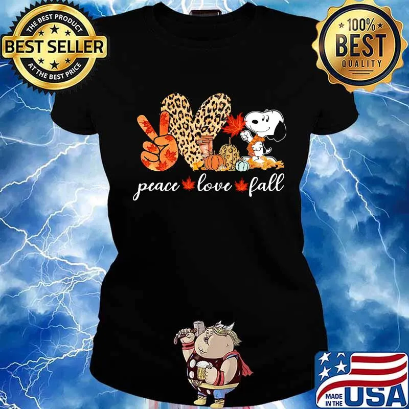 Peace love fall snoopy leopard s Ladies tee
