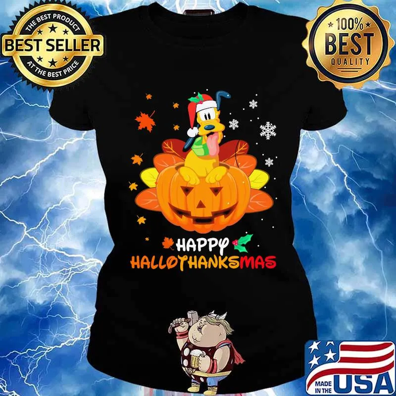 Pluto happy hallothanksmas halloween thanksgiving christmas s Ladies tee