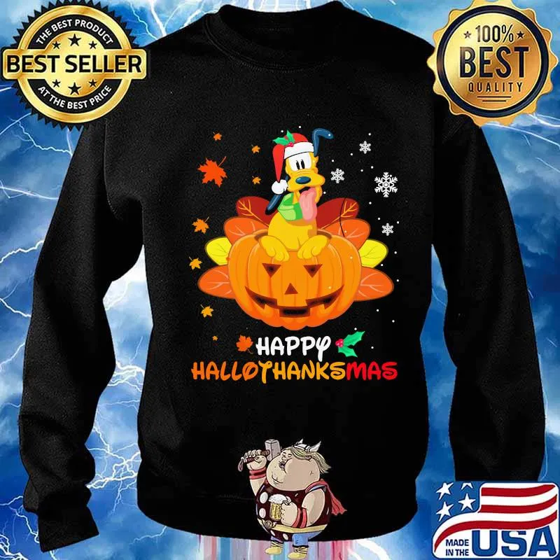 Pluto happy hallothanksmas halloween thanksgiving christmas s Sweater