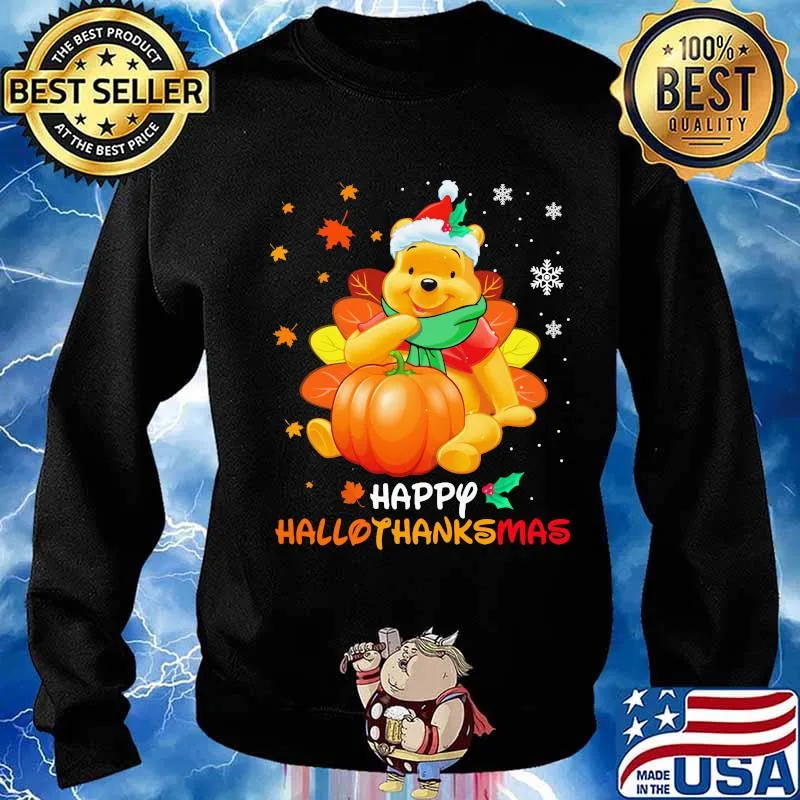 Pooh happy hallothanksmas halloween thanksgiving christmas s Sweater