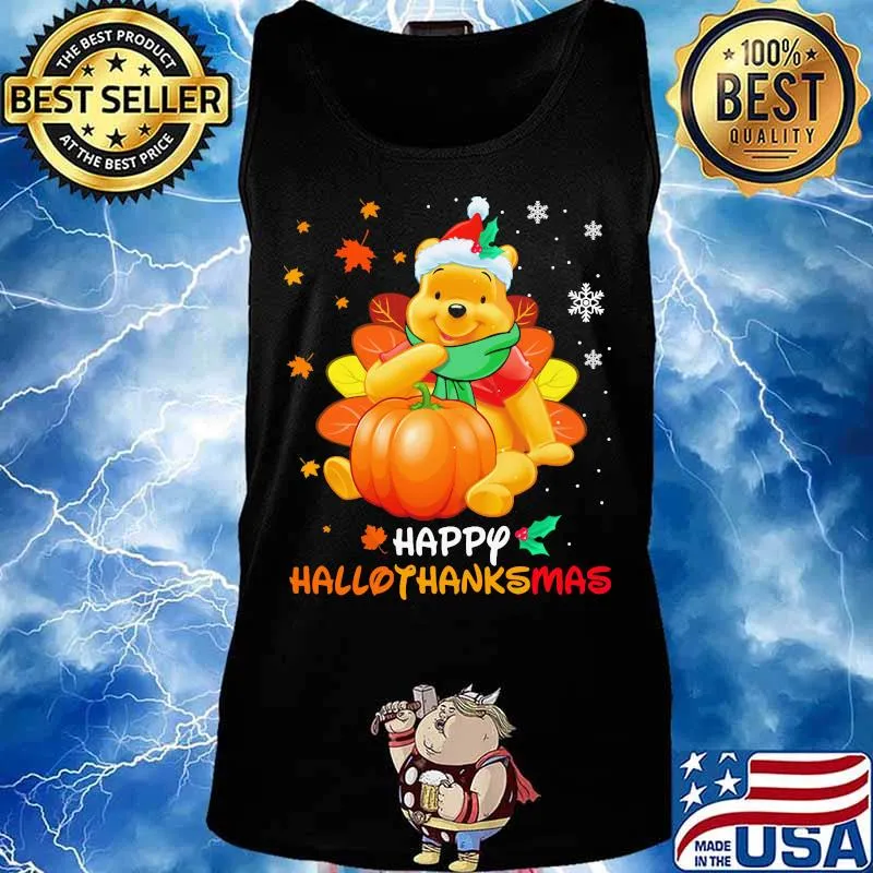 Pooh happy hallothanksmas halloween thanksgiving christmas s Tank top