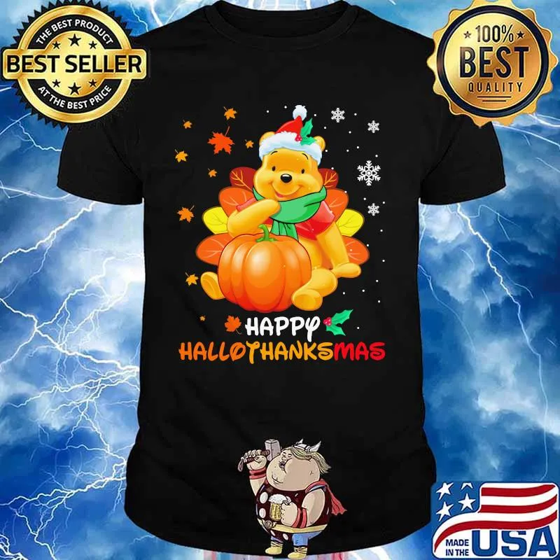 Pooh happy hallothanksmas halloween thanksgiving christmas shirt