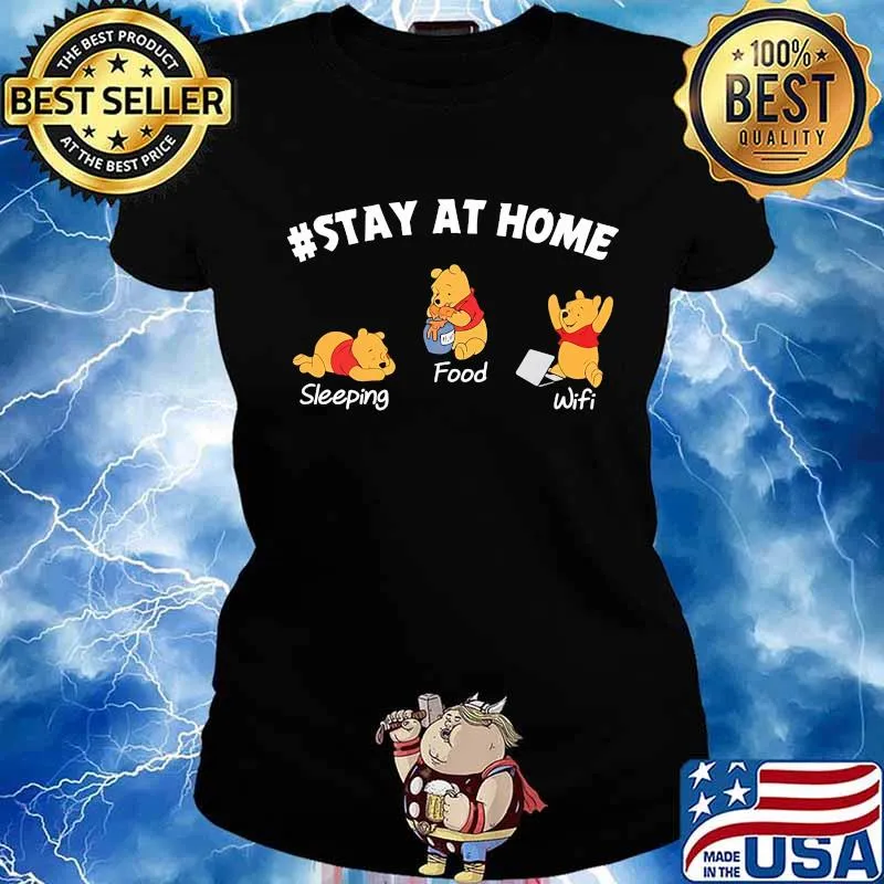 Pooh stay at home sleeping food wifi s Ladies tee