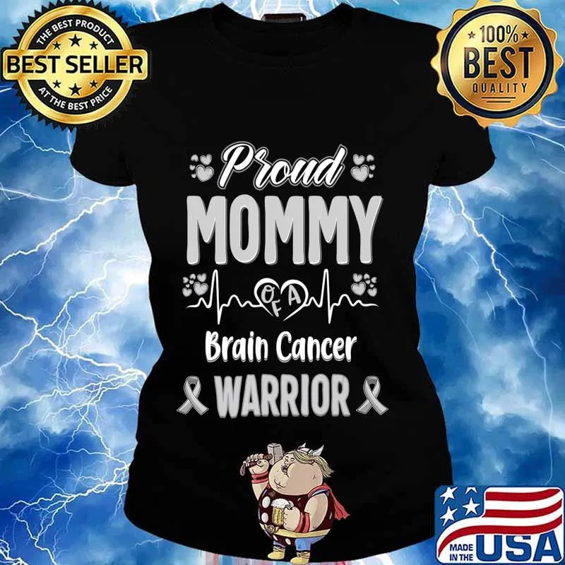 proud Mommy Brain cancer warrior awareness ribbon Grey T-Shirt Ladies tee