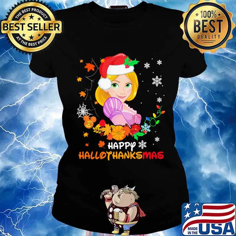 Rapunzel happy hallothanksmas halloween thanksgiving christmas s Ladies tee
