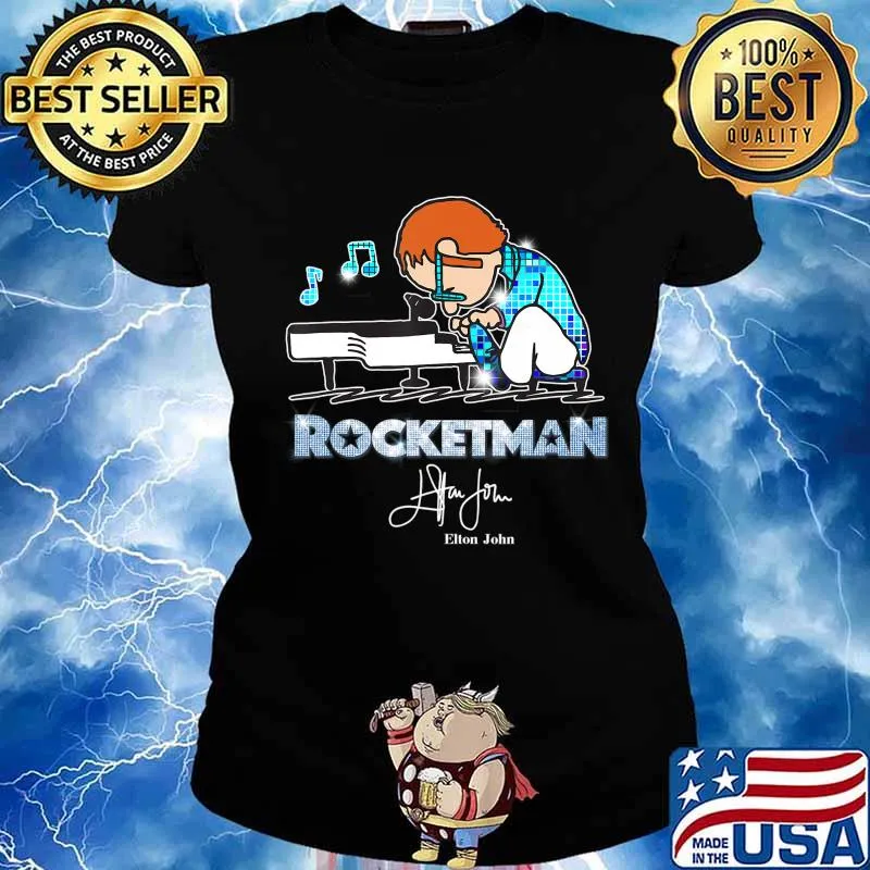 Retro Elton tshirt John Peanuts Playing Piano Rocketman Gift T-Shirt Ladies tee