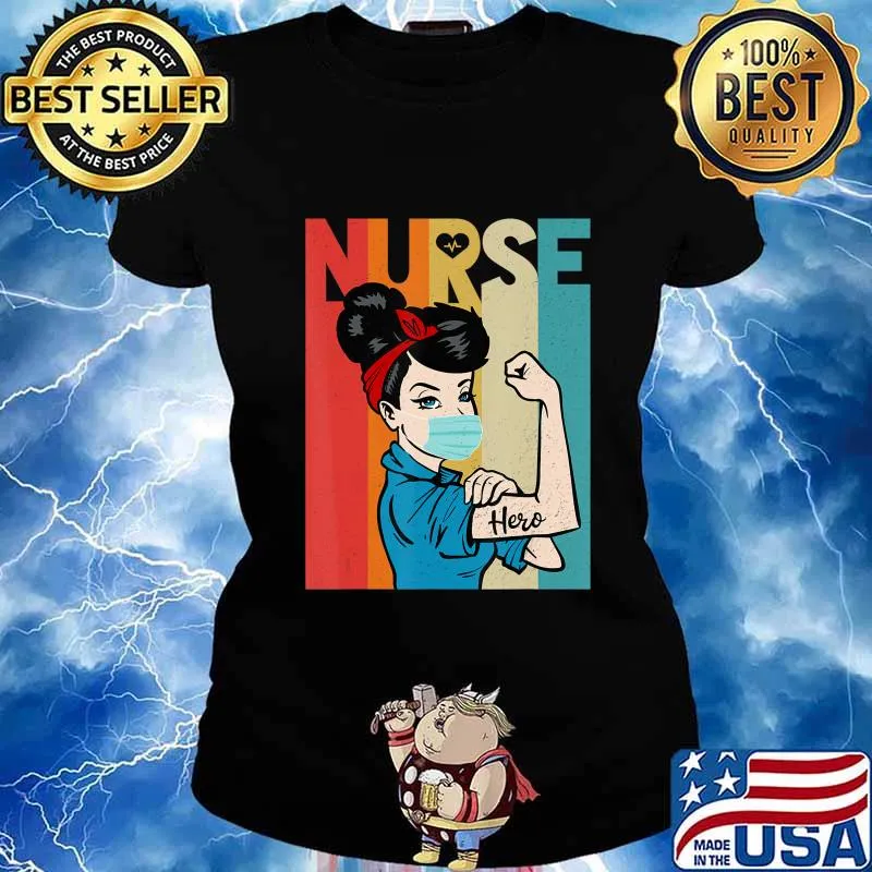 Rosie The Riveter Vintage Nurse with face mask T-Shirt Ladies tee