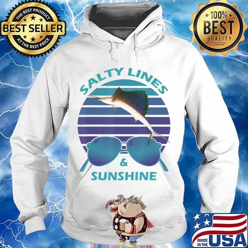 Salty Lines & Sunshine Retro Sunset with Marlin T-Shirt Hoodie
