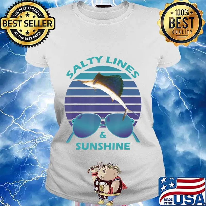 Salty Lines & Sunshine Retro Sunset with Marlin T-Shirt Ladies tee