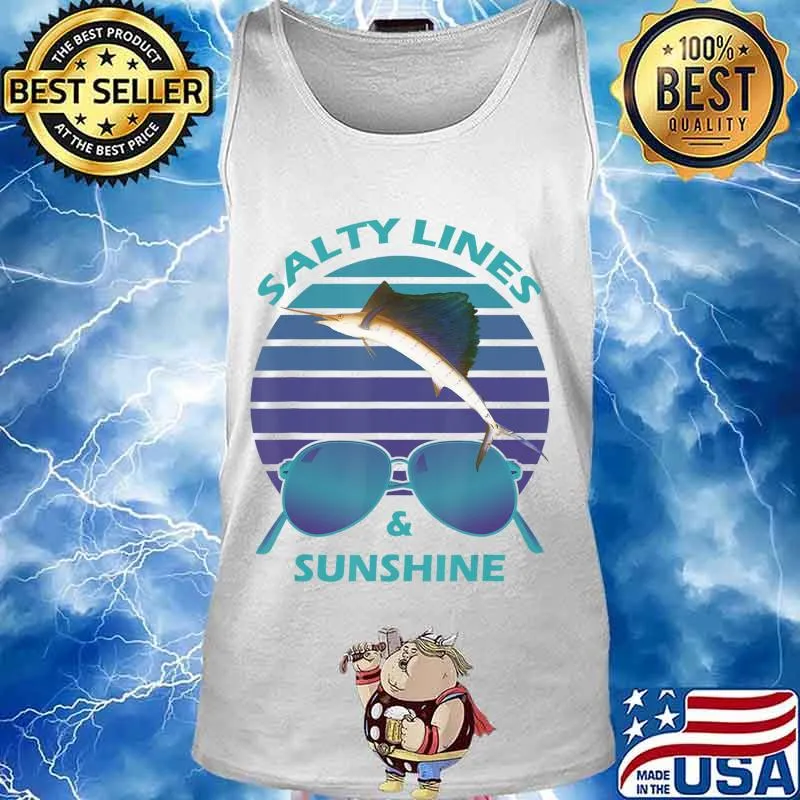 Salty Lines & Sunshine Retro Sunset with Marlin T-Shirt Tank top