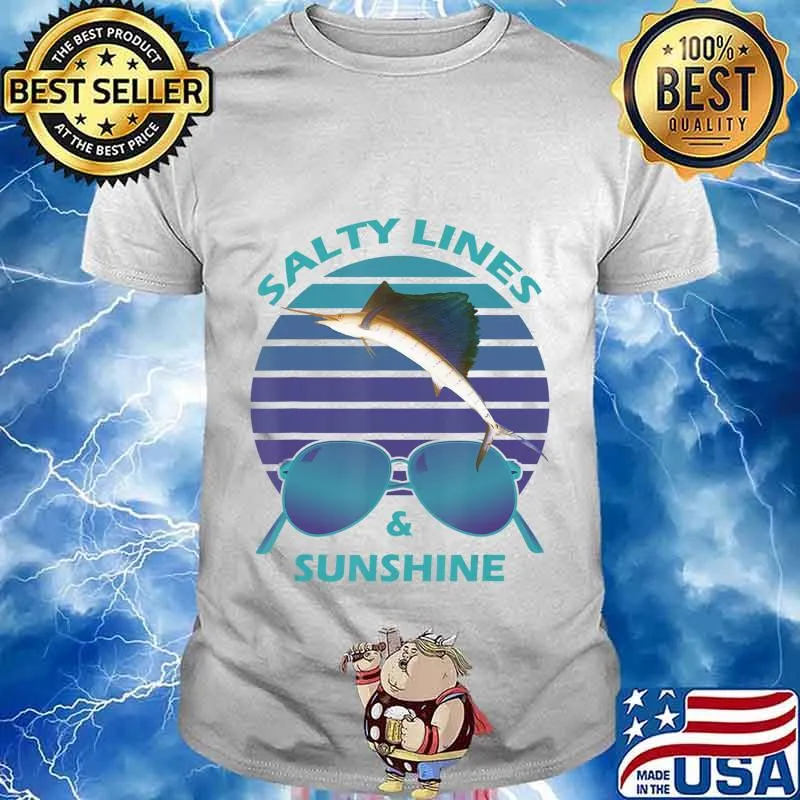 Salty Lines & Sunshine Retro Sunset with Marlin T-Shirt