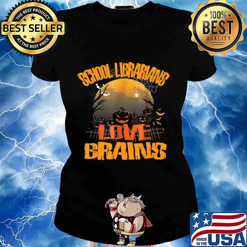 School Librarians Love Brains Funny Halloween T-Shirt Ladies tee
