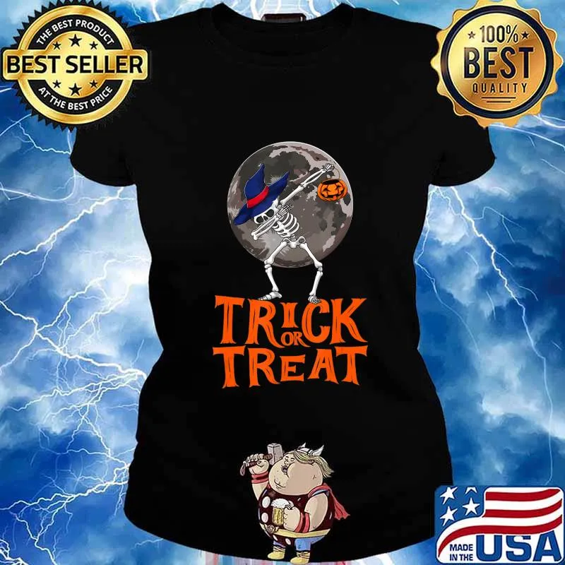 Skeleton Dab Trick Or Treat Shirt Women Funny Halloween T-Shirt Ladies tee